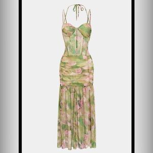 Elegant Pastel Green and Pink Maxi Dress